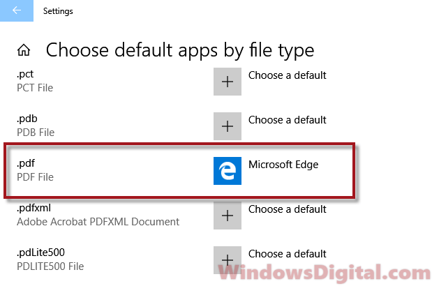 Change default PDF viewer Windows 10