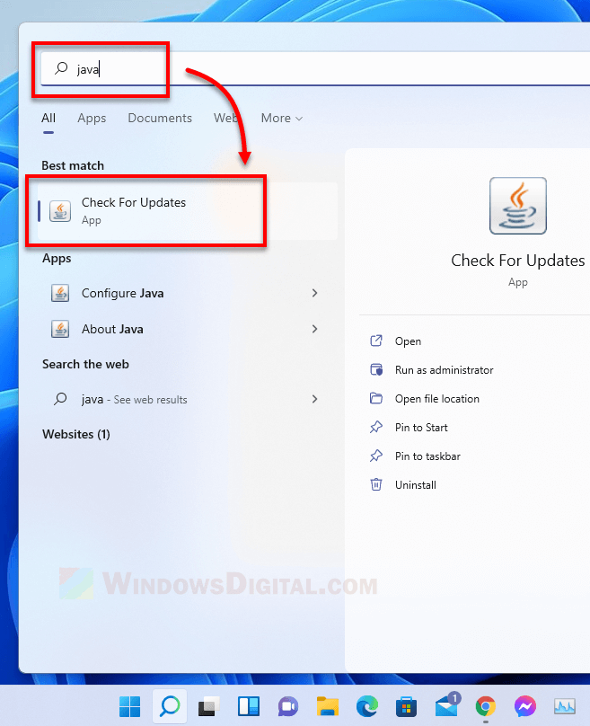 How to check Java for update in Windows 11