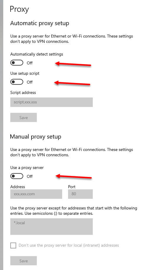How to disable proxy settings in Windows 10