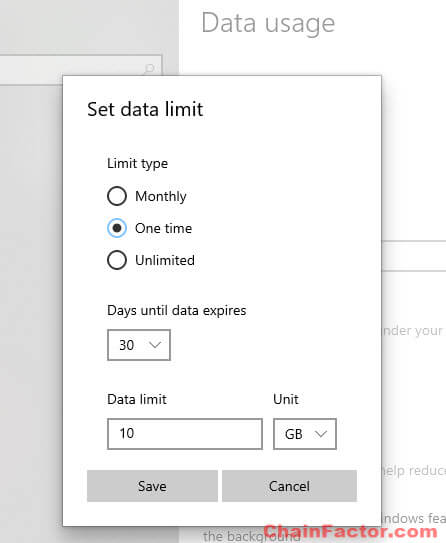 How to limit data in Windows 10