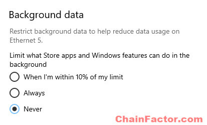 Limit background data usage Windows 10