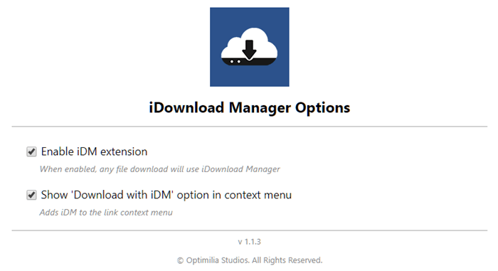 iDownload Manager extension options Chrome